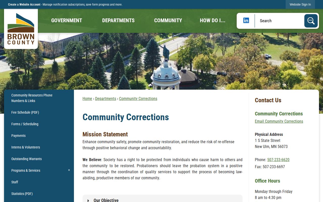 Brown County Community Corrections supervision records and contact page