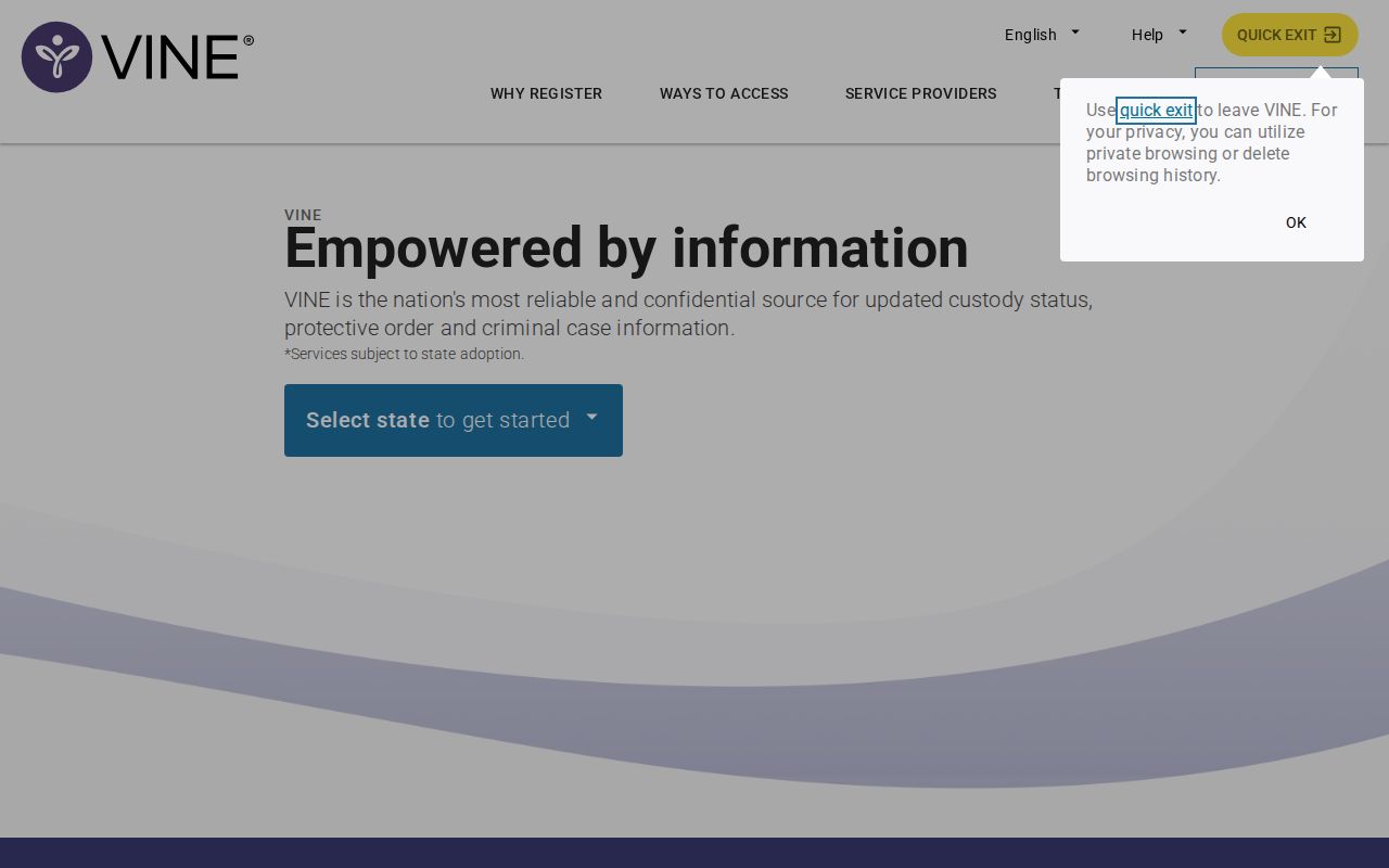 Brown County VINELink release check entry through the national portal